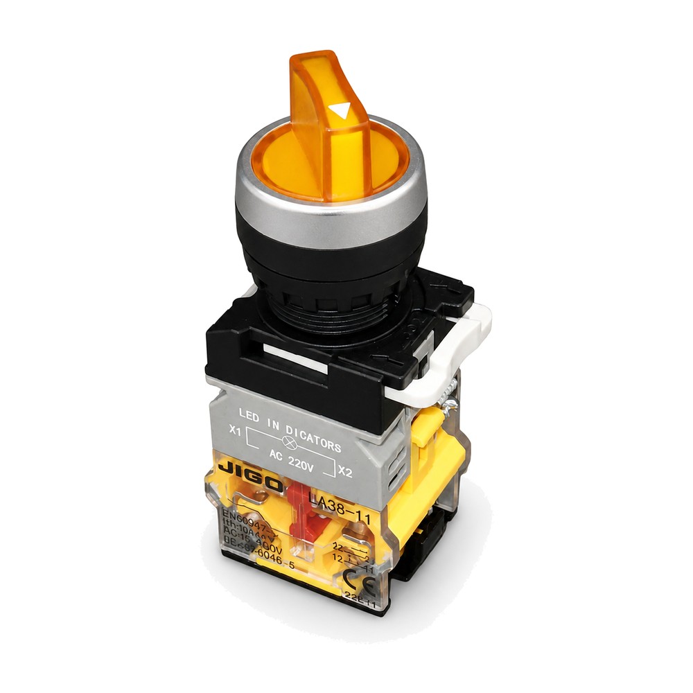 LA38-11-XD21 YELLOW 220V 2P SELECTOR SWITCH WITH LED