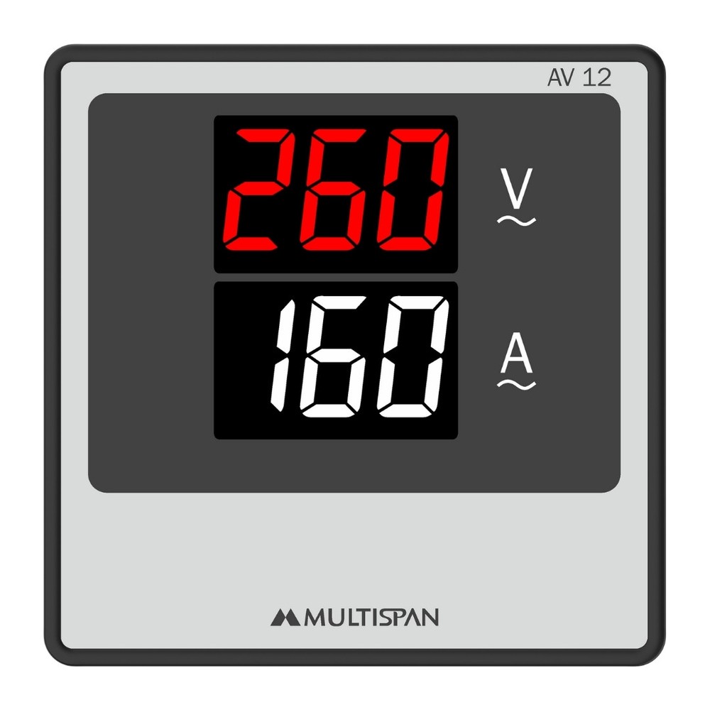Multispan AV-12 Volt + Amp Combined Meter 30 A Direct 96x96