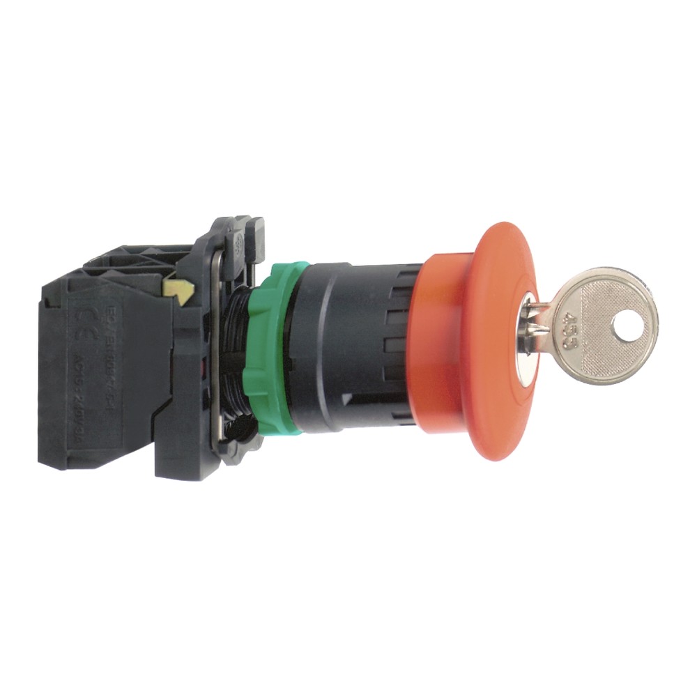 Schneider XB5AS142 Harmony XB5 Emergency Stop Mushroom Button 40 mm Red Key Release 1 NC