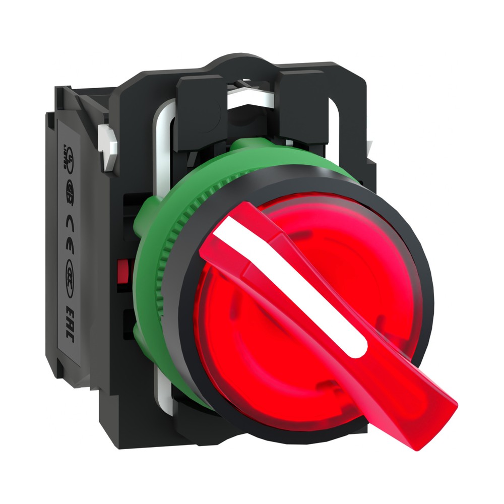 Schneider XB5AK124M5 Harmony XB5 Illuminated Selector Switch 22 mm Red 2 Position 230 V LED