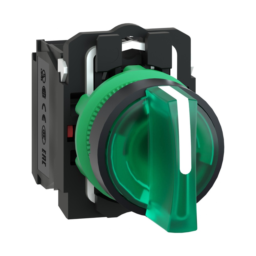 Schneider XB5AK133M5 Harmony XB5 Illuminated Selector Switch 22 mm Green 3 Position 230 V LED